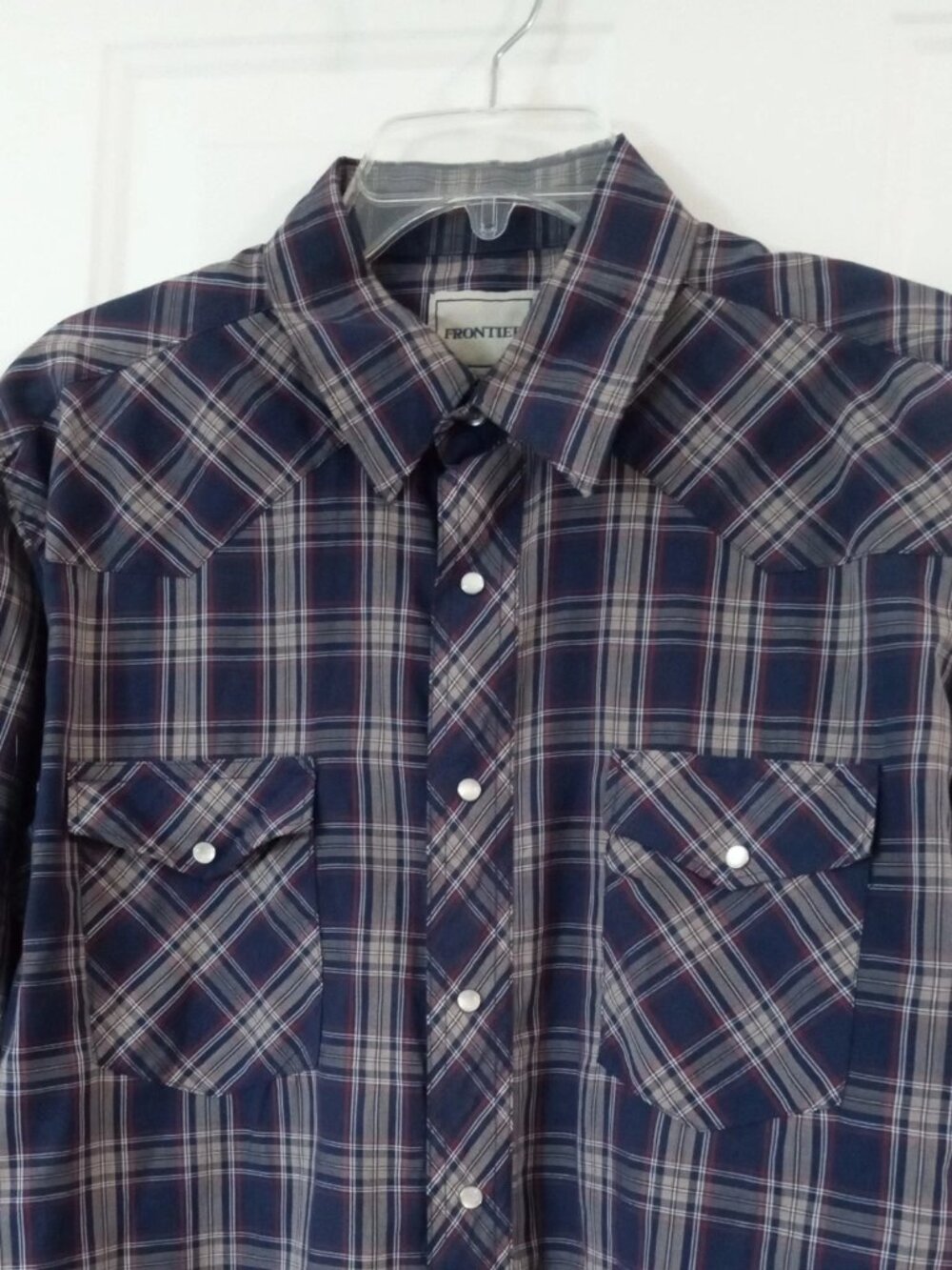 Vtg Frontier Men's XXL Blue Plaid Pearl Snap Long Sleeve Western Shirt